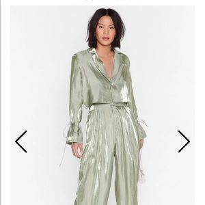 Mint Crop Satin Blazer